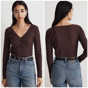 Madewell Semi-Sheer Shirred V-Neck Top Large